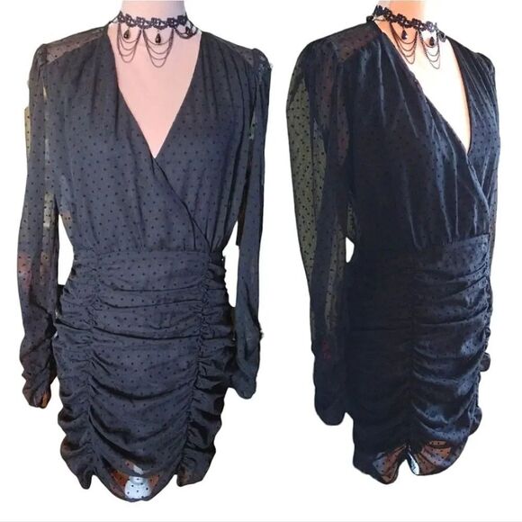 Nasty Gal Black Mesh Quit Ruchin' Spotty Mini Dress Large NWOT - Picture 4 of 16